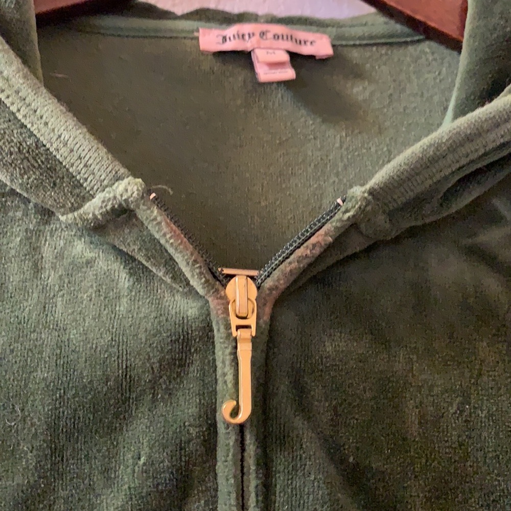 Y2K VINTAGE JUICY COUTURE GREEN VELOUR TRACKSUIT HOODIE JACKET SZ M VELVET PLUSH - Picture 15 of 16